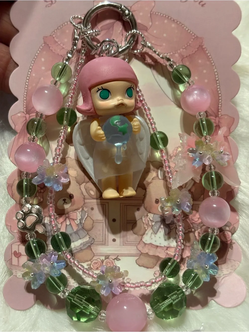 Pink & Green Molly Angel Keychain Charm for Accessories